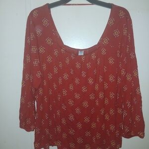 Old Navy Red Geometric Blouse